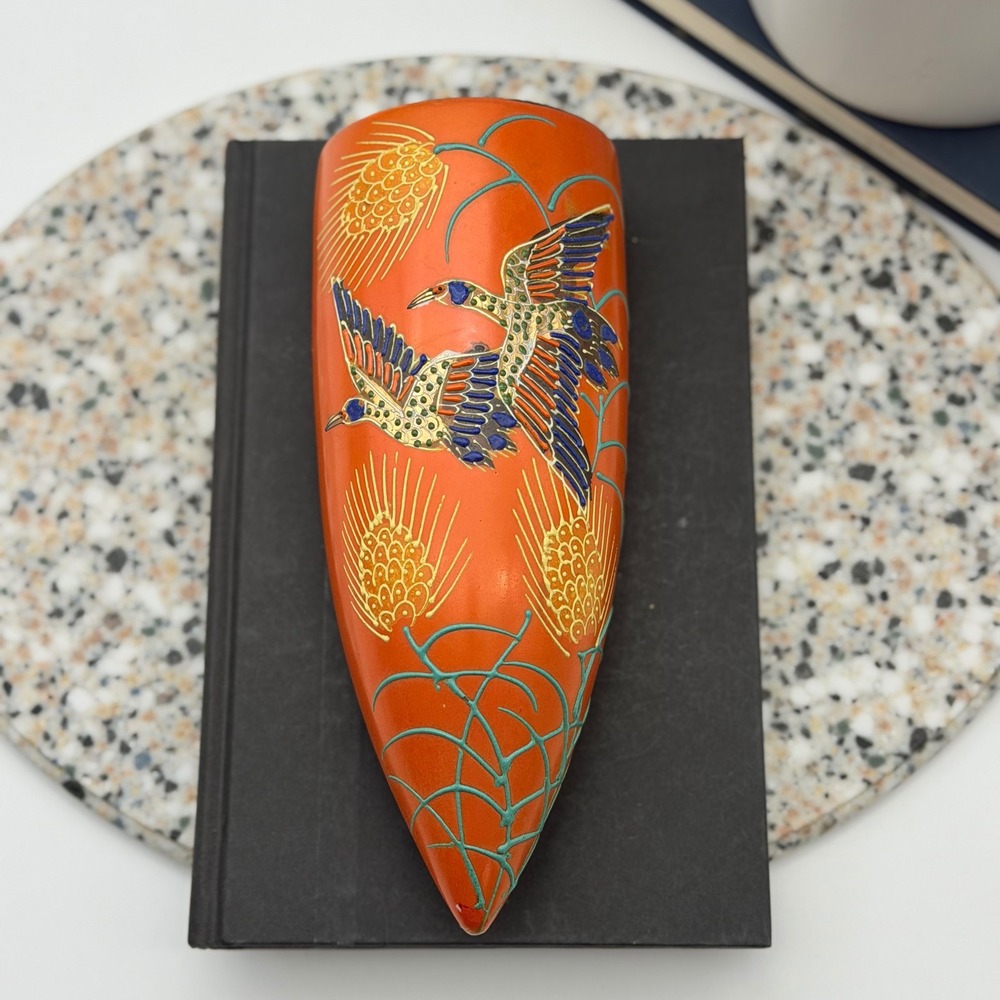 Hotta Yu Shoten Co. Vintage Hand Painted Japan Orange Duck Pheasant Wall Pocket